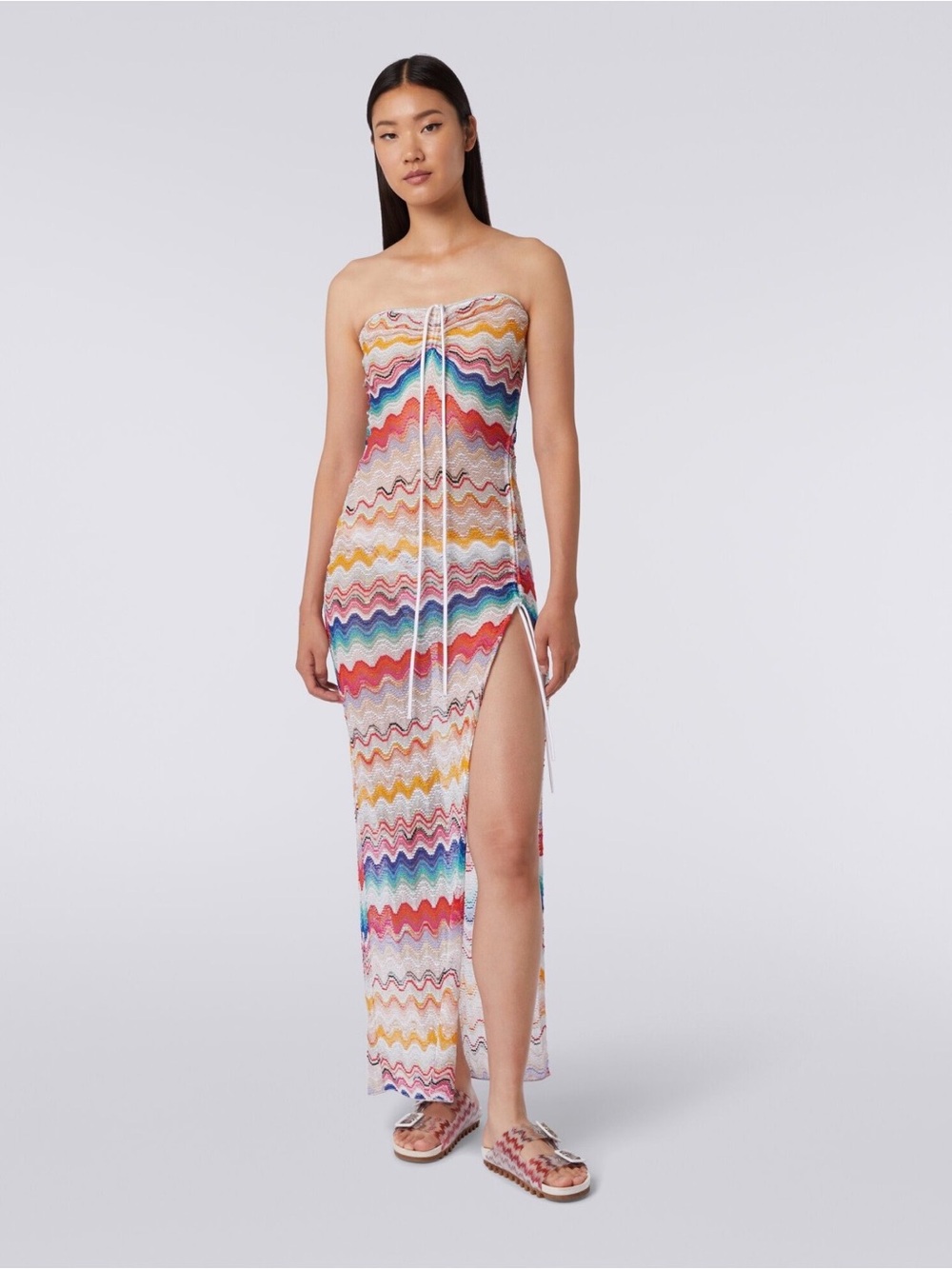 Missoni Multicolor Strapless Crochet Maxi Cover-Up with High Side Slit